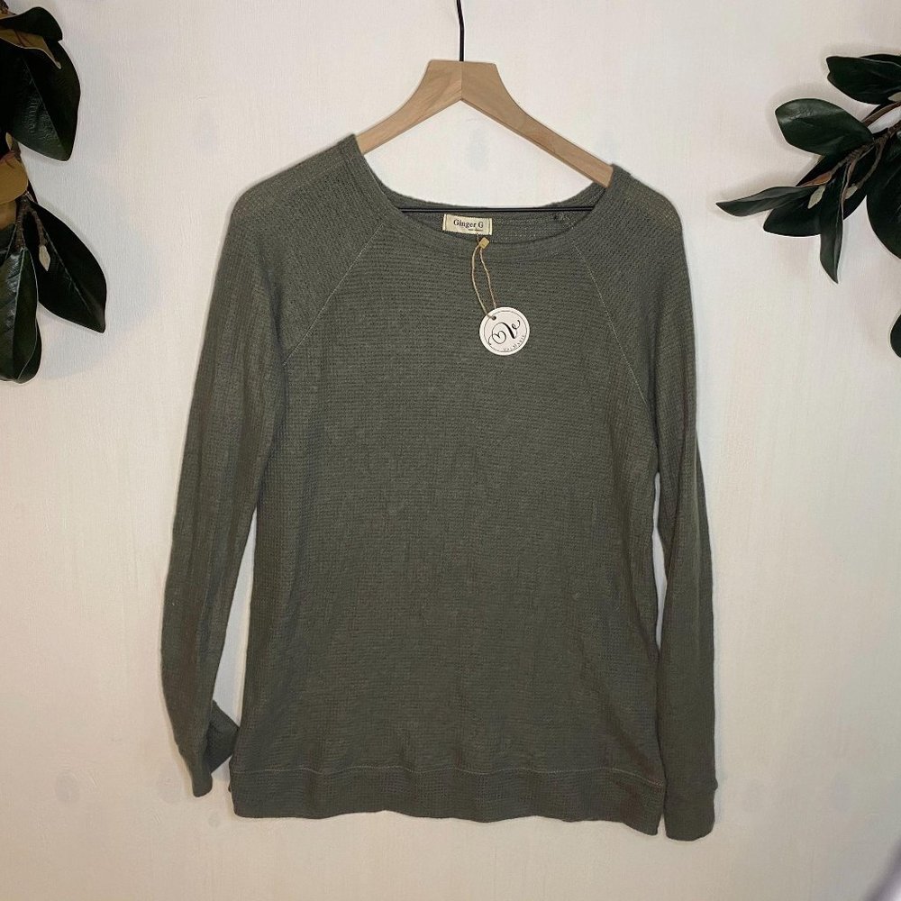 Ginger G Soft & Cozy Henley Green Sweater Large